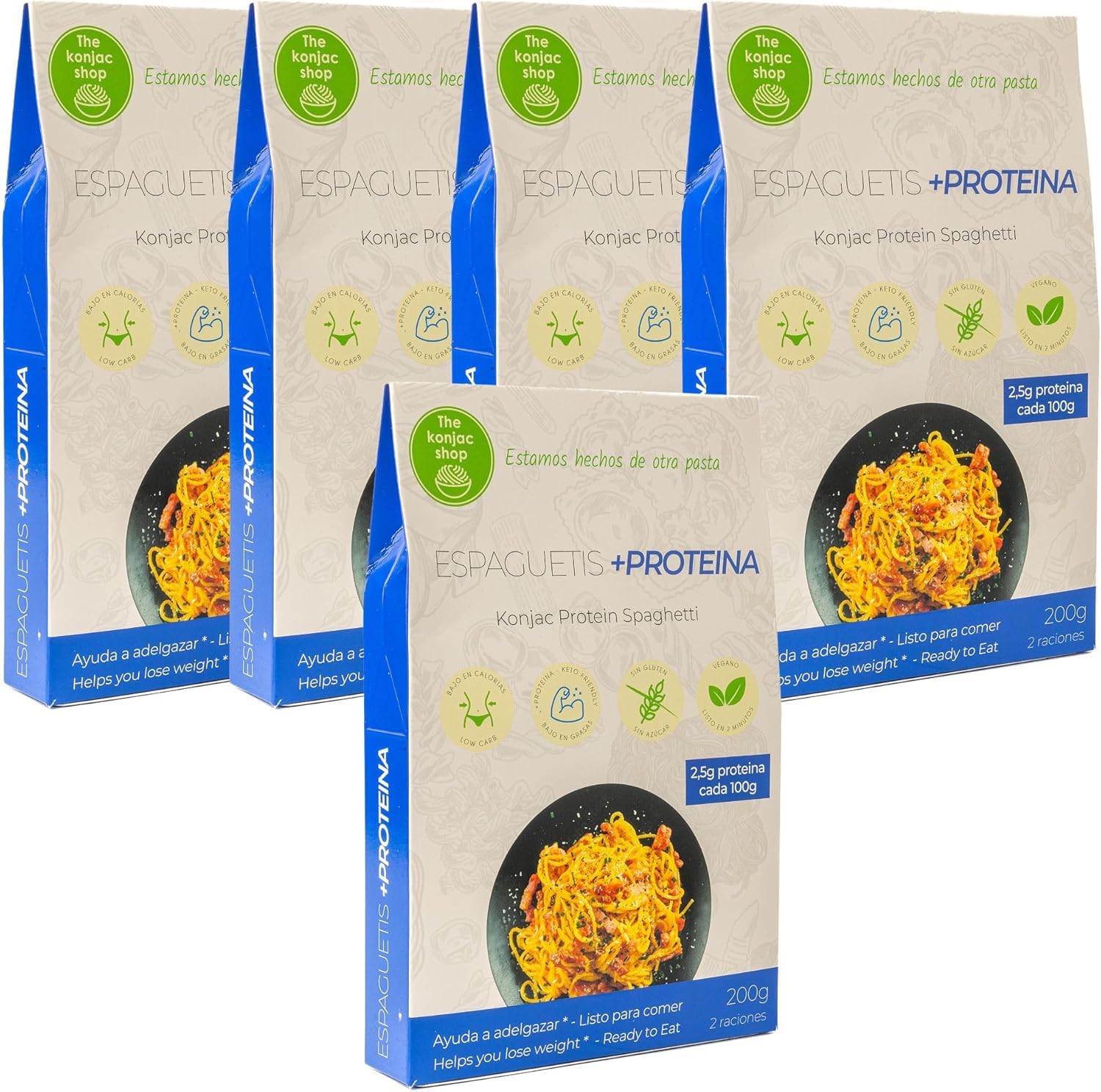The Konjac Shop - Espaguetis Konjac + Proteína Keto 5 Pack (270g) Shirataki Sin Gluten Bajo en Calorías y Carbohidratos