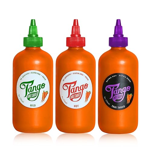 Paquete Heat Range – 1 Tango suave, 1 Hot Tango y 1 Thai Tango – Salsa picante a base de zanahoria hecha de Scotch Bonnet, Habanero, chiles
