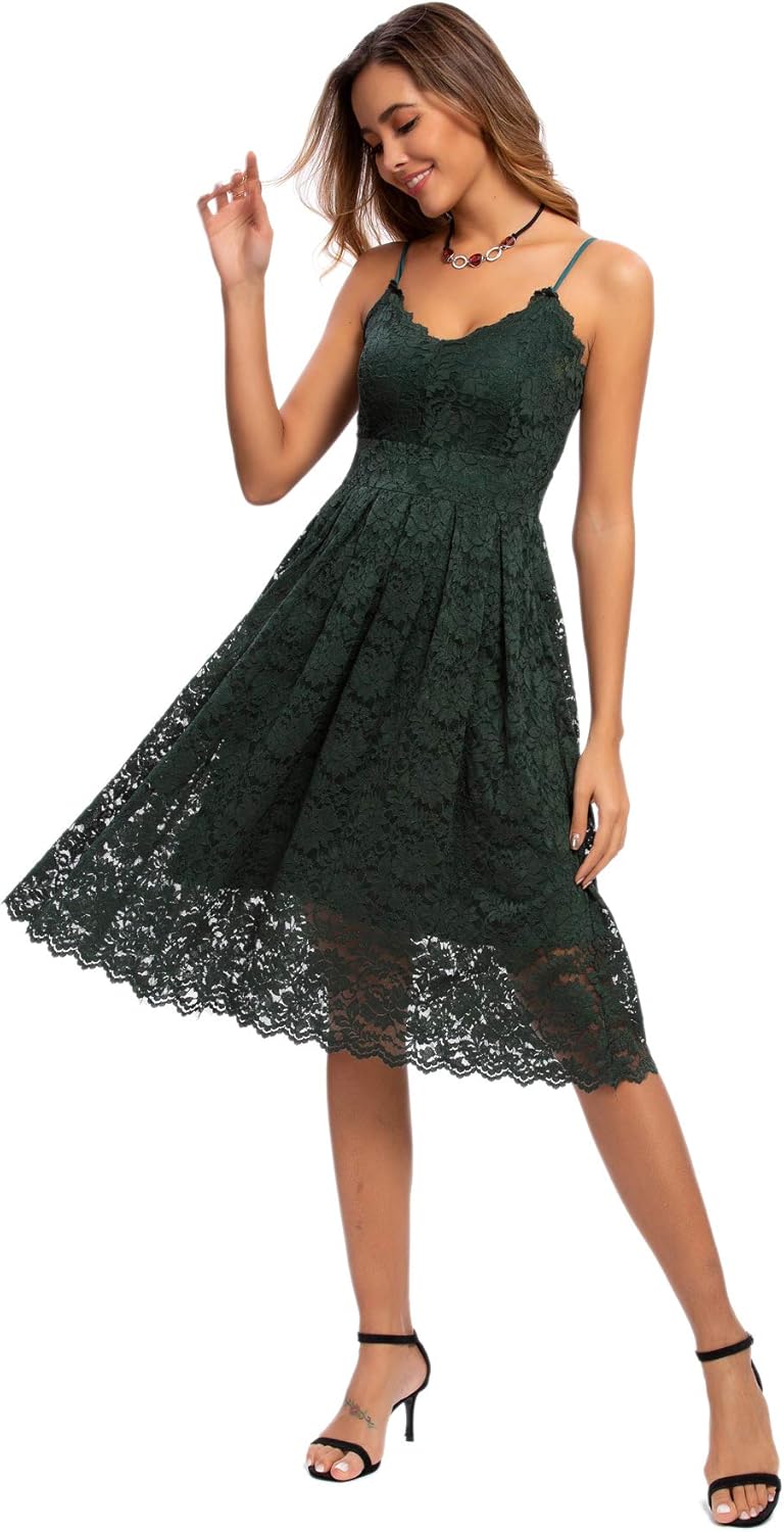 Womens Lace Floral Overlay V Neck Sexy Sleeveless Cocktail Party Swing Wedding Dresses - Image 8