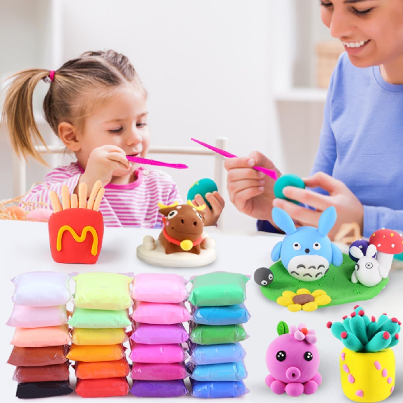 24 Pcs Air Dry Clay for Kids with 6 Sculpting Tools - Creative Art & Crafts Play Dough Birthday Return Gift for Boys and Girls - Color As Per Stock-image-39