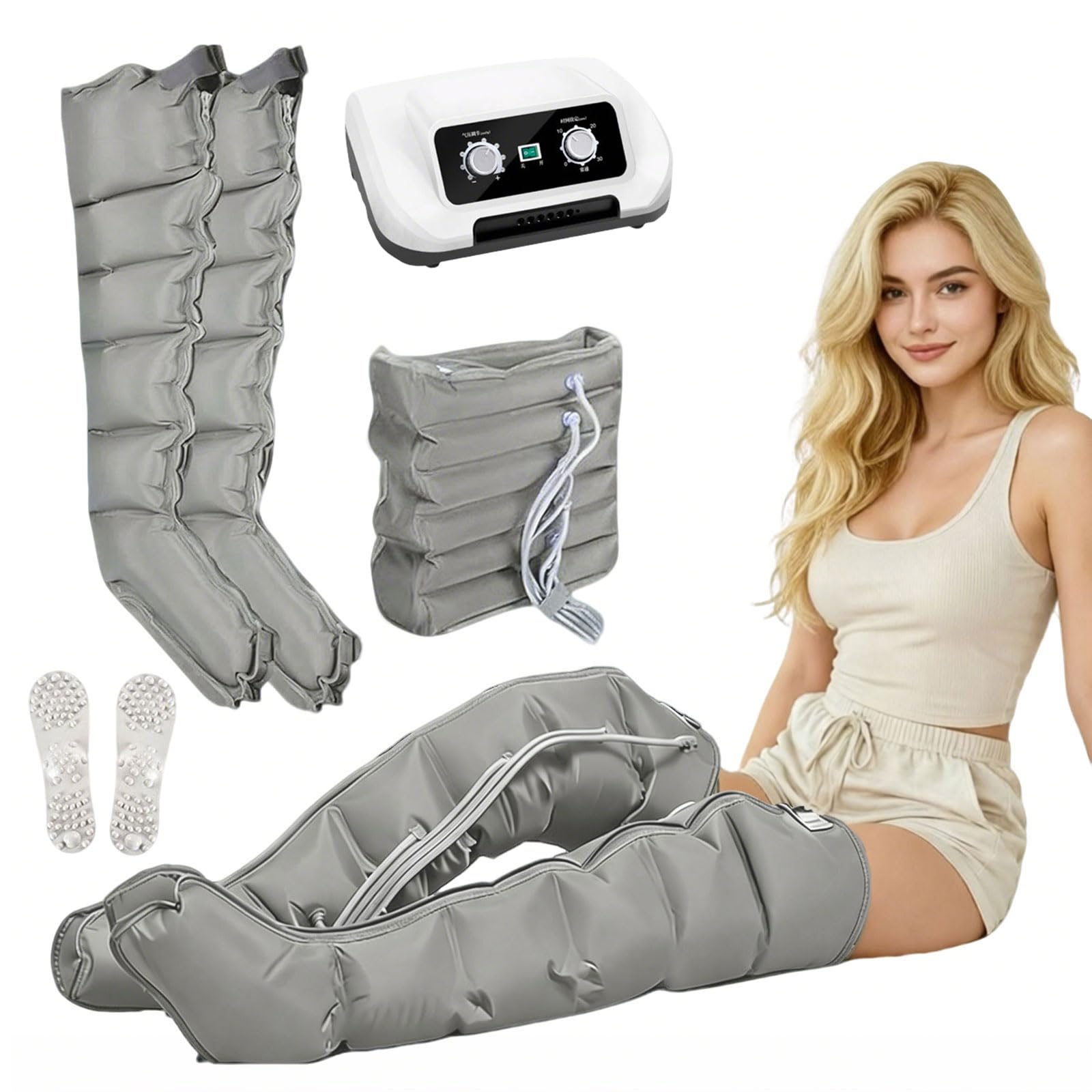 Presoterapia para Casa Masajeador de Piernas, Botas de Masaje Neumático | Compresión Ajustable 0-240 mmHg con Temporizador 30 Min para Piernas y Pies, Uso Cómodo en Casa y Oficina ( 6 Cavidades)
