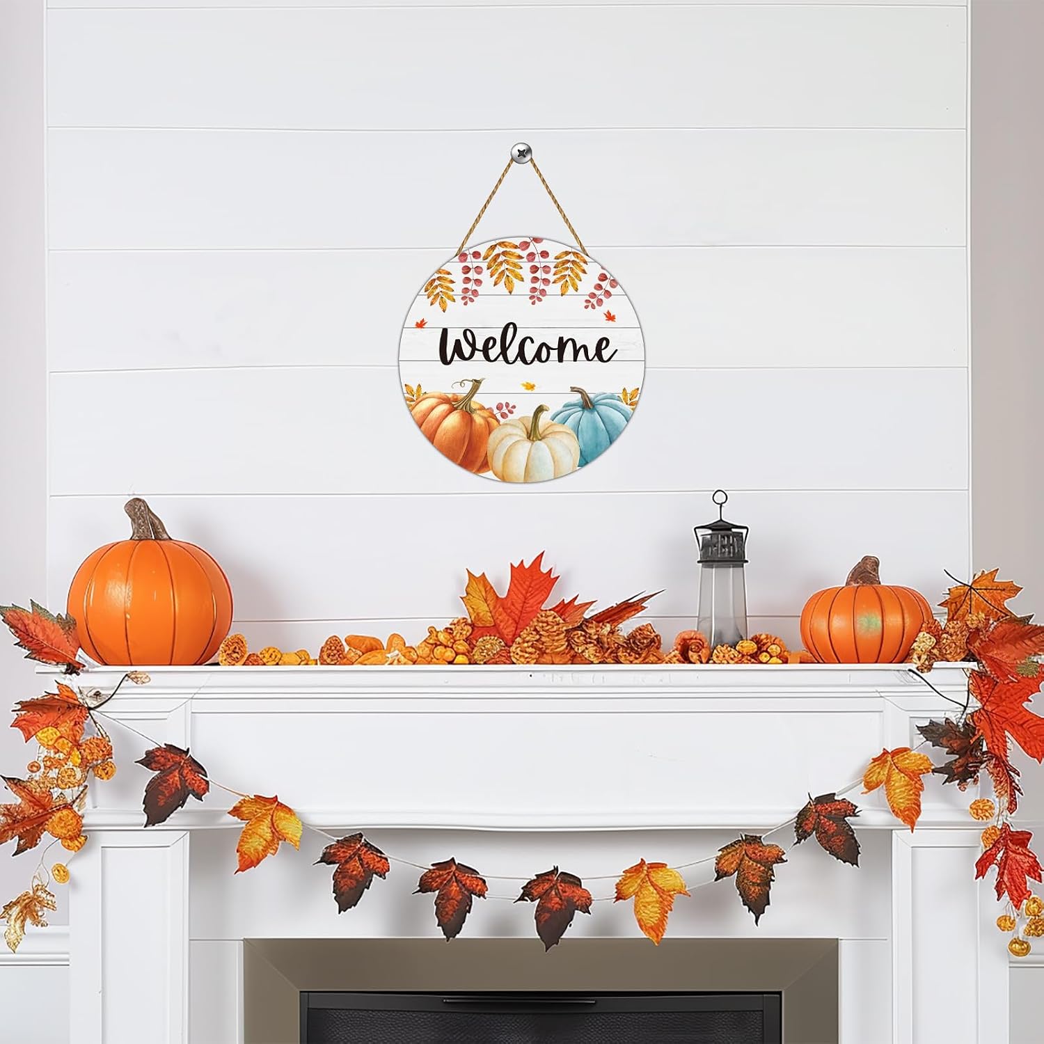 Fall Door Decor Pumpkin Wall Decor Fall Welcome Sign Pumpkin Patch Grass Hanging Sign Wooden Front Door Hanger for Autumn Thanksgiving Harvest Farmhouse Porch Indoor Outdoor Home Decorations