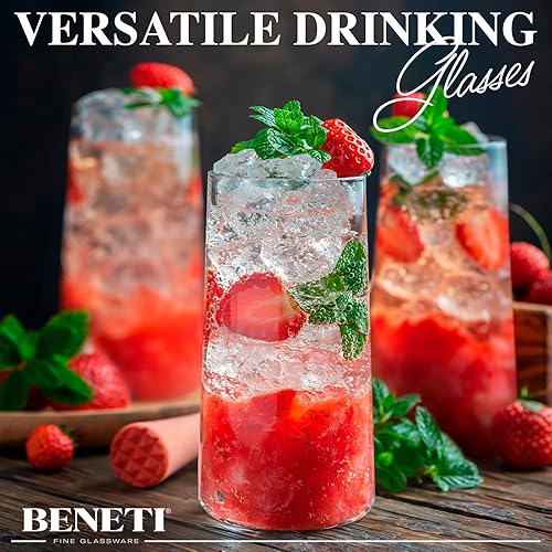 Miniatura 4 de BENETI Juego de 4 vasos de cristal modernos, vasos altos altos para beber, fabricados en Europa, cristalería de cocina para agua y jugo (18 unidades)