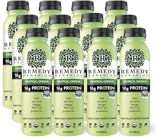 Remedy Organics Tropical Greens 12-Pack | Plant Based Protein Shakes, Ready to Drink | USDA Organic, Gluten Free, Dairy Free, Soy Free