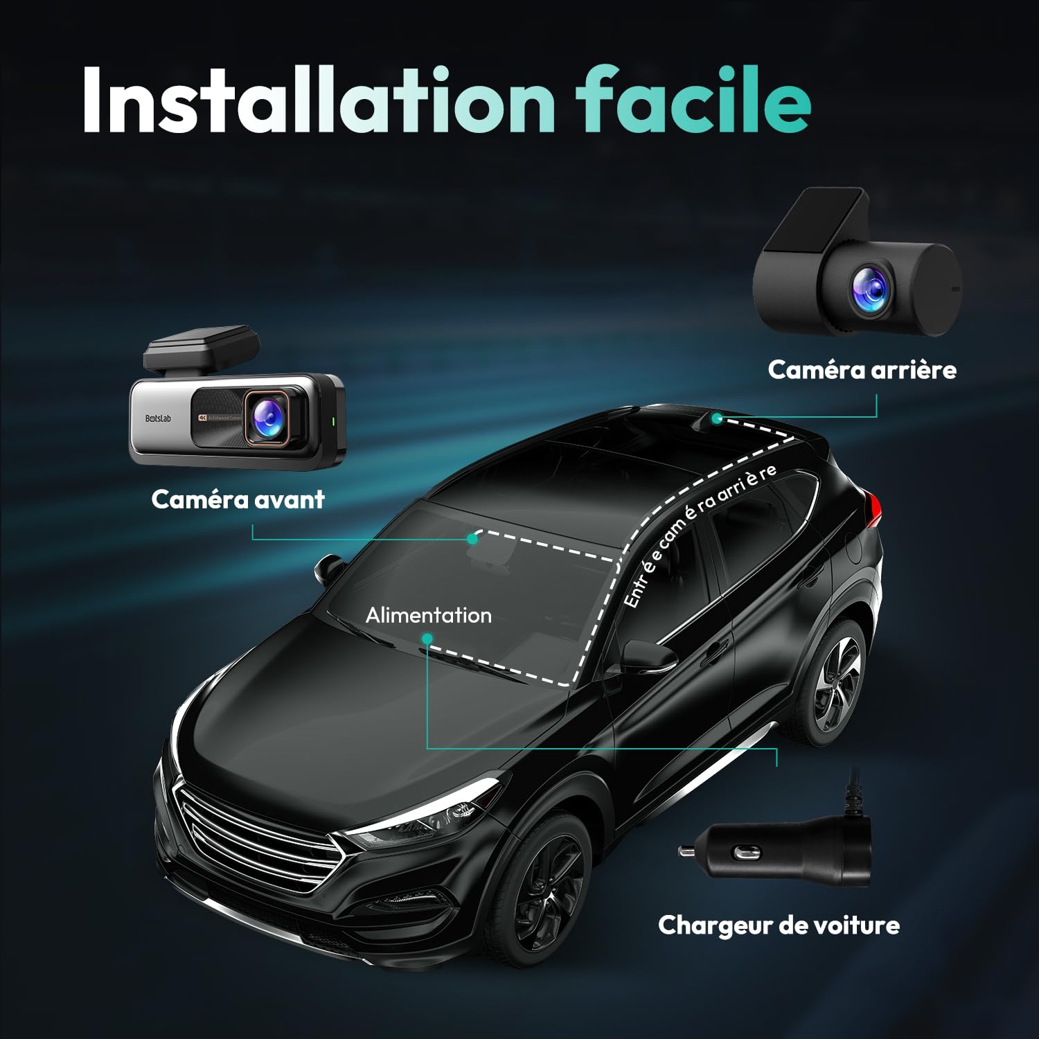 BOTSLAB Dashcam Voiture Avant Arrière 4K+2K, Camera Embarquée Voiture WiFi GPS avec Carte SD 64G, Caméra de Voiture Vision Nocturne, ADAS, Moniteur de Stationnement, WDR, Enregistrement en Boucle