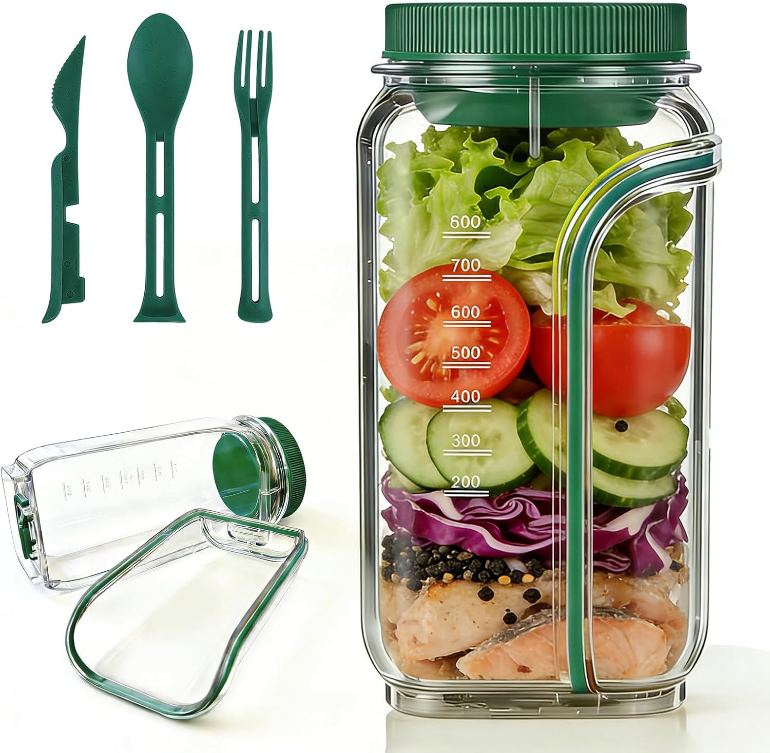 Salad Pod,Airtight Salad Jar with Side Opening,4.5 Cups,Green
