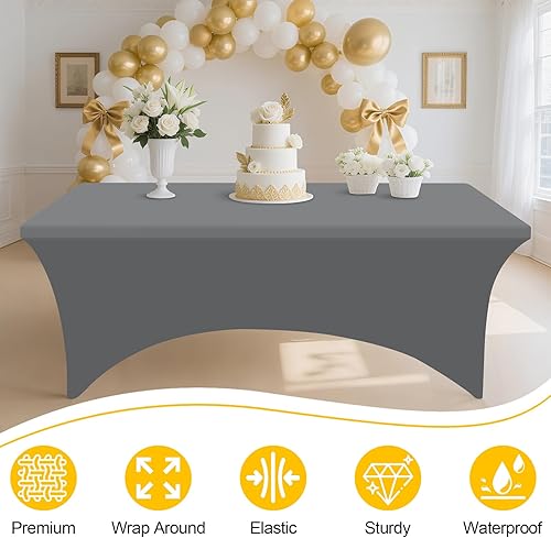 Miniatura 202 de Smiry Paquete de 2 manteles de elastano de 6 pies, elásticos ajustables, lavables y sin arrugas, rectangulares para mesa de patio, para exteriores,