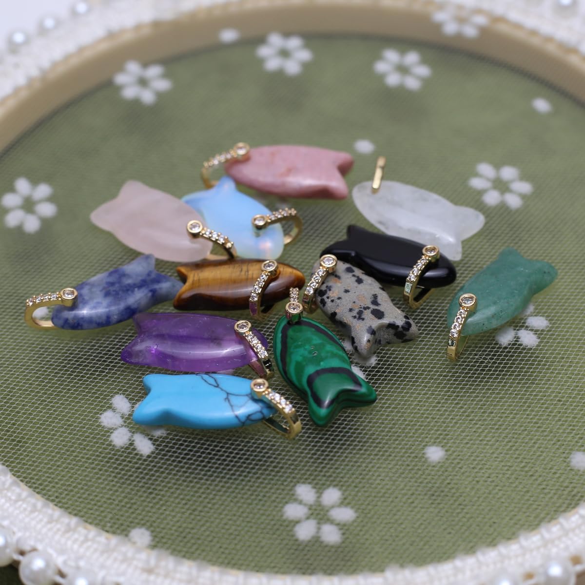 LE SKY Natural Stone Pendants Healing Crystal Gemstones with Rhinestone Charms for jewelry Making Necklace DIY Craft Gift