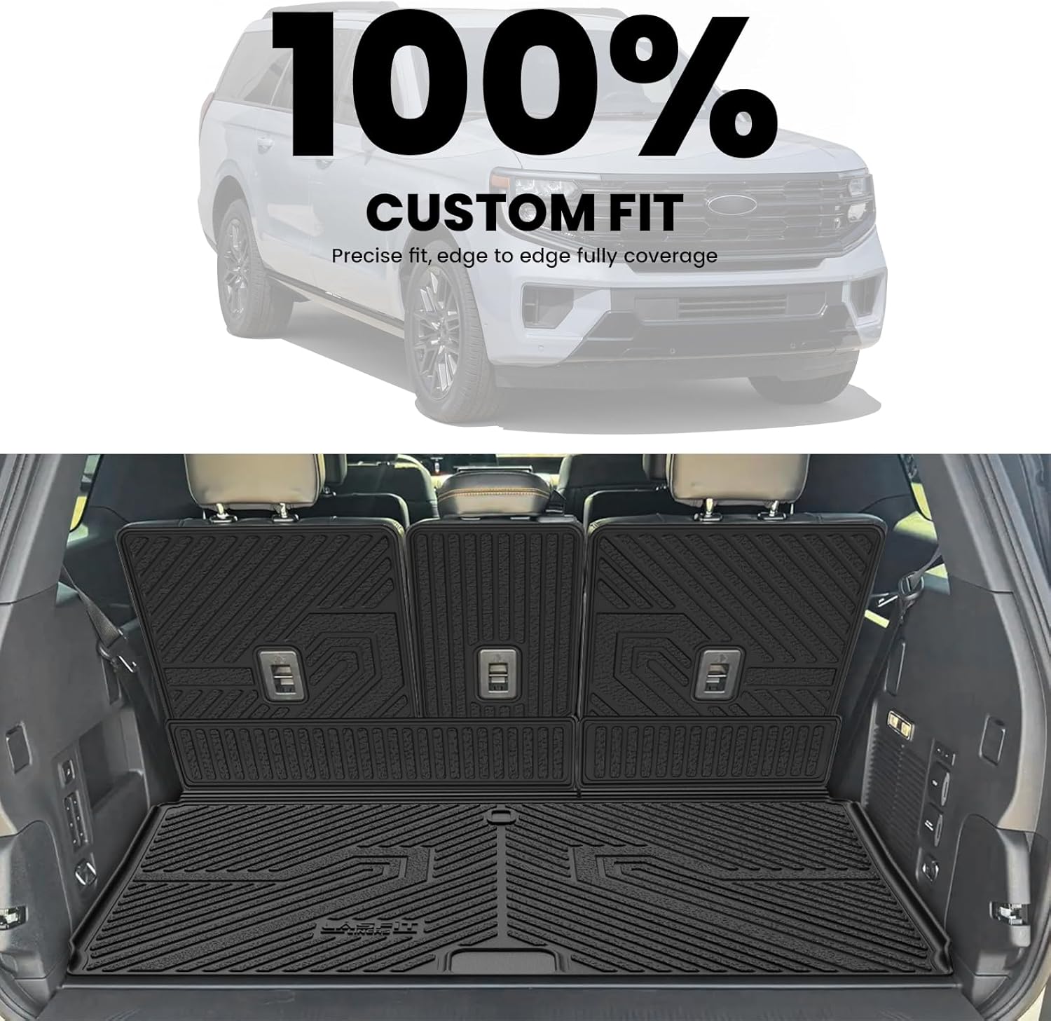 LASFIT Floor Mat with Backrest Mat Ford Expedition Max & Lincoln Navigator L 2025 2026(fit 7 and 8 Seats),Costom Fit All Weather Protection TPE Easy Clean Cargo Liners,4pcs,Black - Image 4