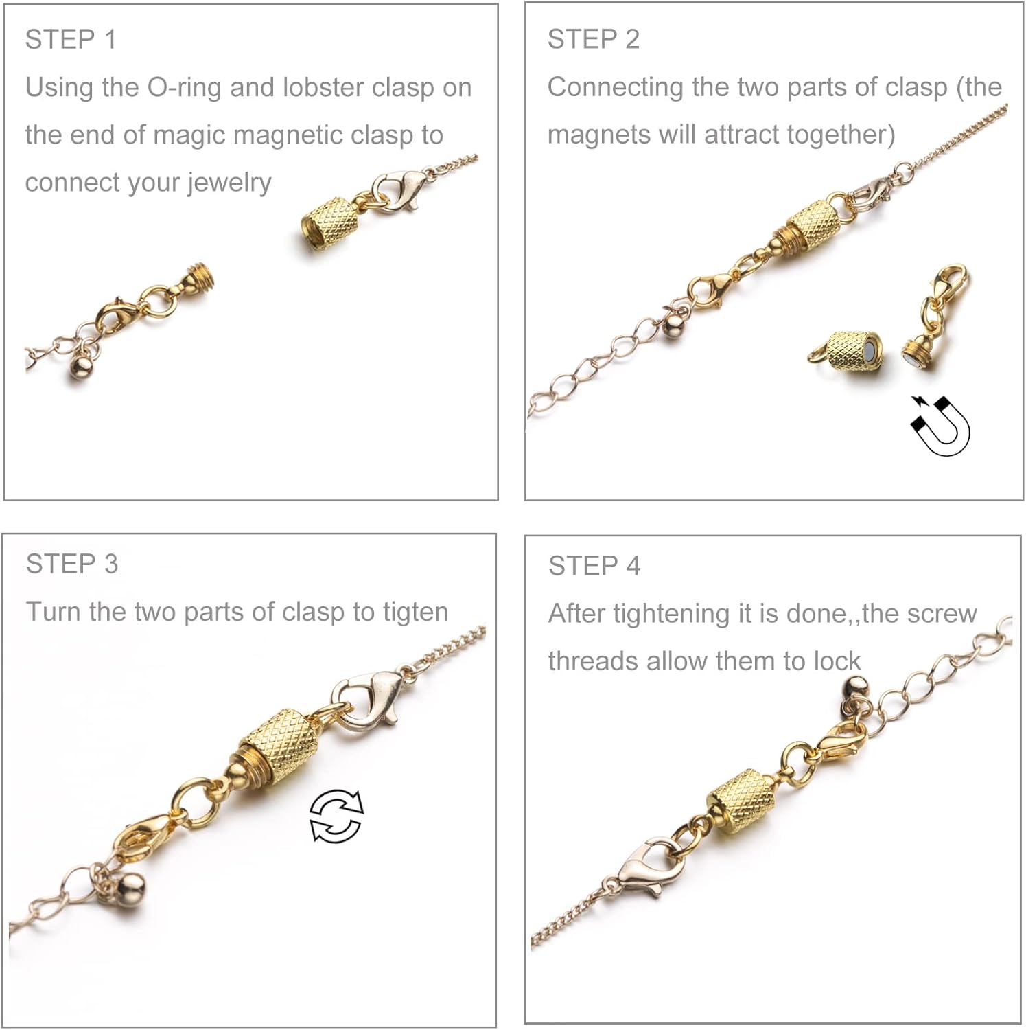 Zpsolution Locking Magnetic Clasps for Jewelry Easy Necklace Clasp 8PCS Silver - Image 2