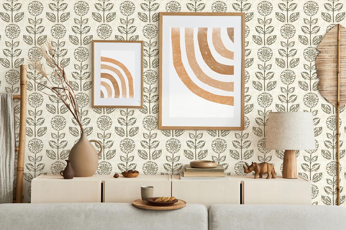 Wudnaye Floral Peel and Stick Wallpaper Vintage Tulip Floral Wallpaper 17.7in×393.7in Flower Farmhouse Contact Paper Peel and Stick Neutral Self Adhesive Removable Vinyl Wall Paper for Kitchen Bedroom