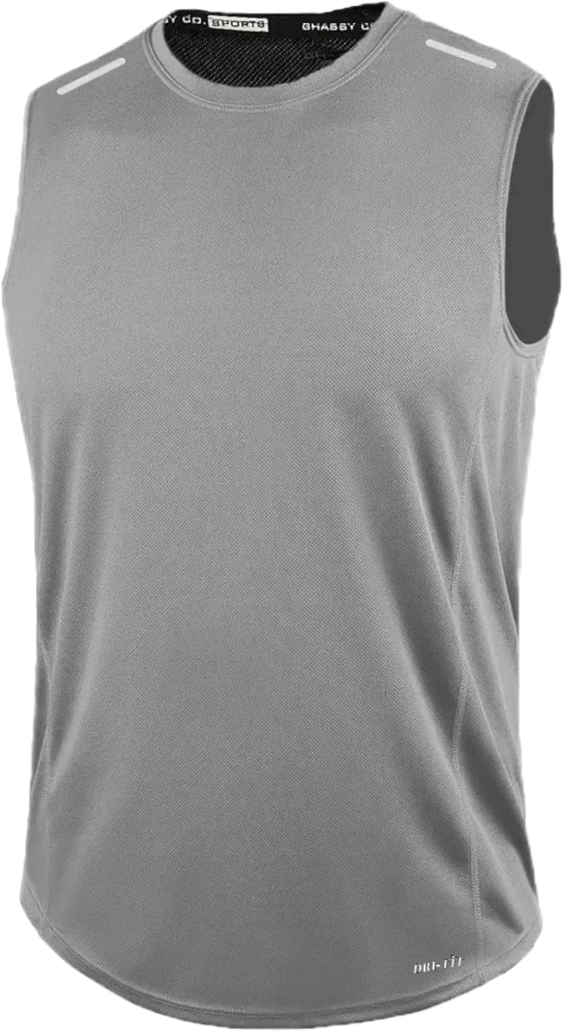 Ghassy Co. Erkek Nem Emici Hızlı Kuruma Atletik Teknik Performans Sporcu Sıfır Kol T-Shirt Gym 108