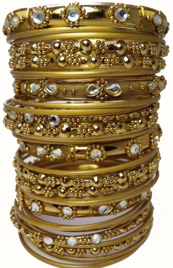 Shop One Twenty Embellished Gold Tone Indian Bangles Bracelet Set 36 (Thirty-six)