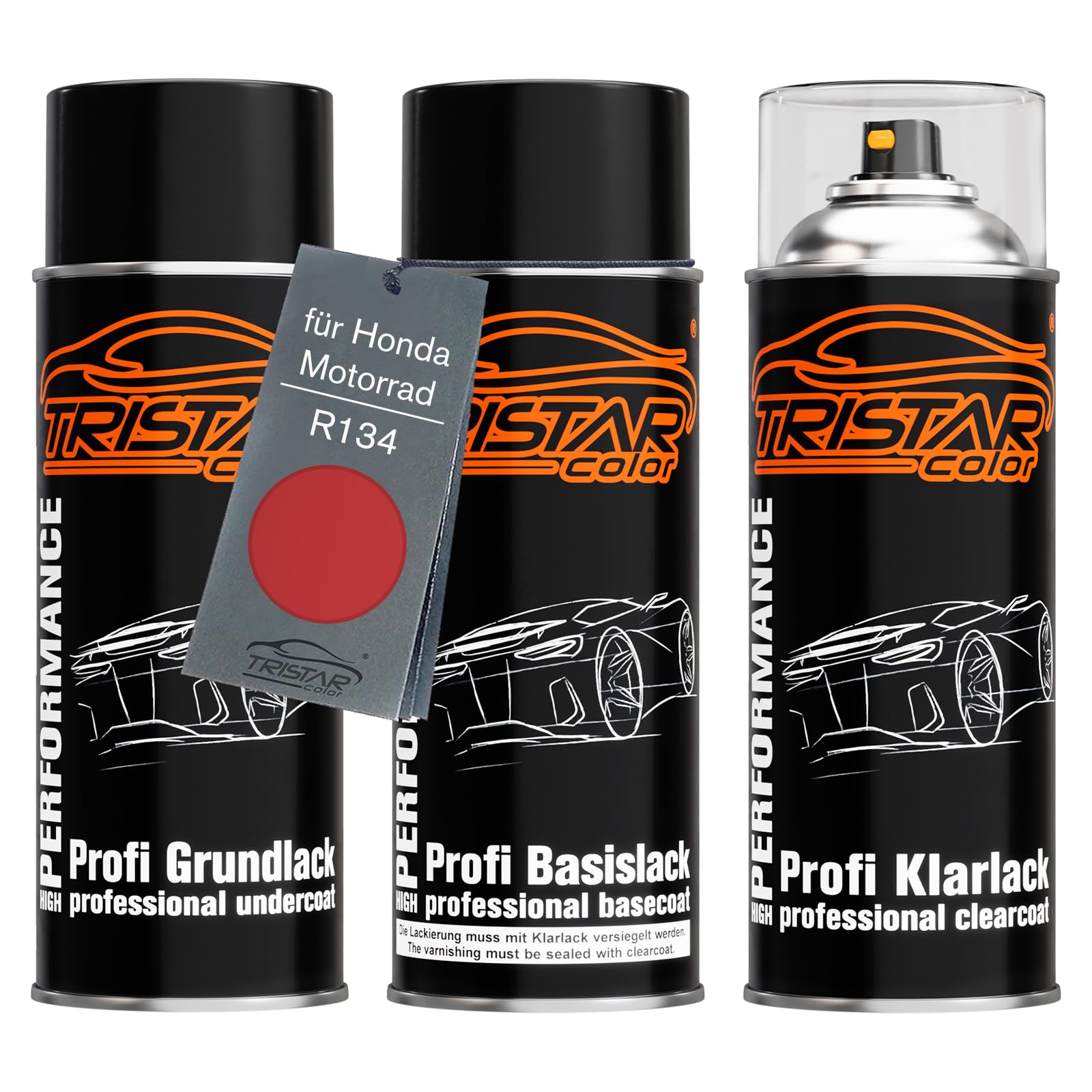 TRISTARcolor Motorcycle paint Spray can set for Honda Motorrad R134 Fighting Red under + base coat clear coat spray can 400ml