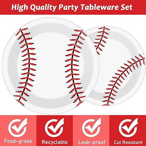 Miniatura 3 de Paquete de 72 piezas de suministros para fiesta de béisbol, juego de platos de papel desechables para fiesta de béisbol, cenas, platos de postre de