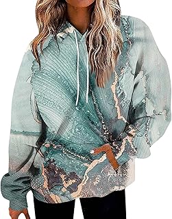 Womens Sweatshirts, Printed Long Sleeve Pocket Hoodies Lightweight Pullover Tops Fall Oversized Sweatshirt Ladies Jumpers Casual Fashion Fall and Winter Tops Drawstring Jumper Sweatshirt