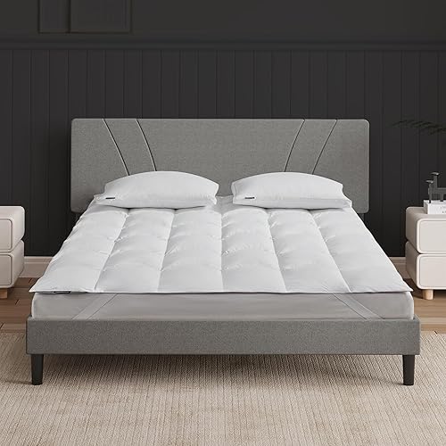 Beautyrest Cubrecolchón de plumón blanco de alta calidad con bandas elásticas de anclaje, 650 de potencia de relleno