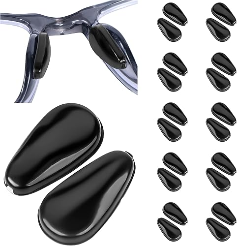Almohadillas de nariz para gafas, almohadillas antideslizantes súper adhesivas para lentes con cámara de aire (10 pares negros)