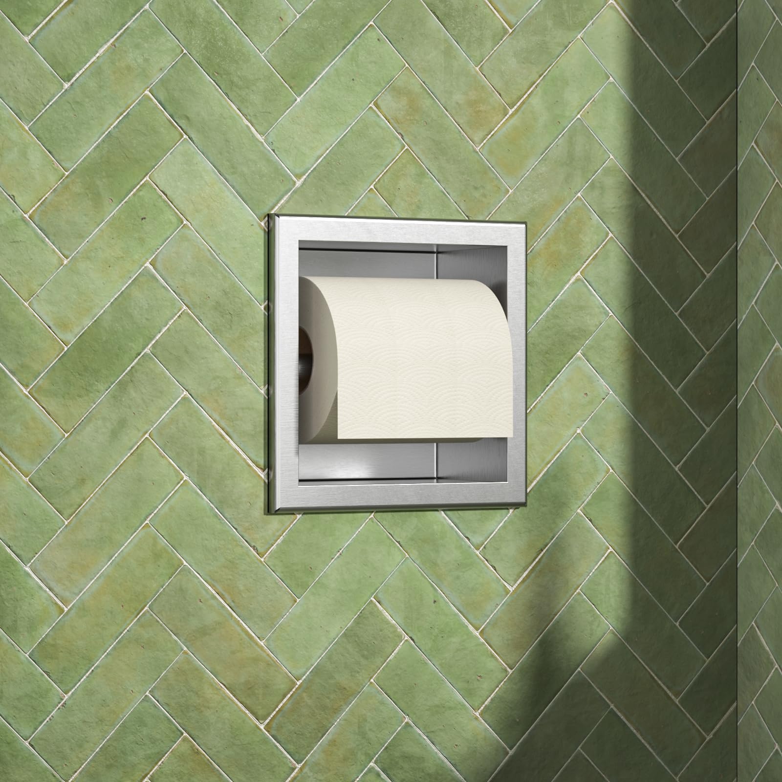 Porta carta igienica da incasso, in acciaio inox, per il bagno, 17,3 x 17,3 x 8,7 cm, argento