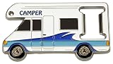 Flaschenöffner 'Camper' | Kapselheber zum Öffnen von Flaschen mit Kronkorken | Schlüsselanhänger aus hochwertigem Metallguss | Campingplatz, Wohnmobil, Freizeit, Reise