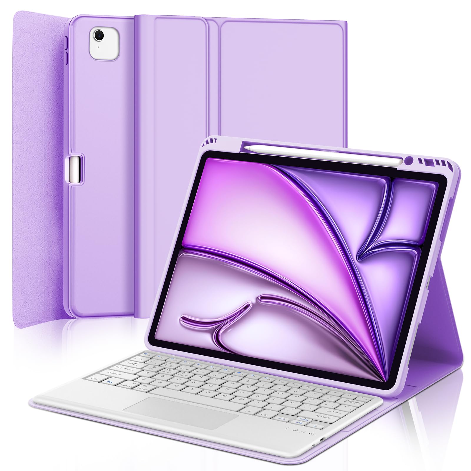 FOGARI Keyboard with Touchpad for iPad Air 13 Inch M2/M3/M4 2024/2025/2026, Case with Spanish Ć Detachable Magnetic Bluetooth Keyboard with Trackpad for iPad Air 13 inch M2/M3/M4, Light Purple