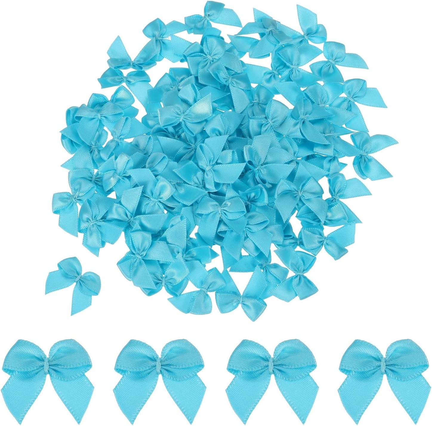 MECCANIXITY 100 Pcs Mini Ribbon Bow 1" Mini Fabric Satin Ribbon Flower Bows for Craft DIY Sewing Wedding Birthday Party Gift Wrap Bows Light Green