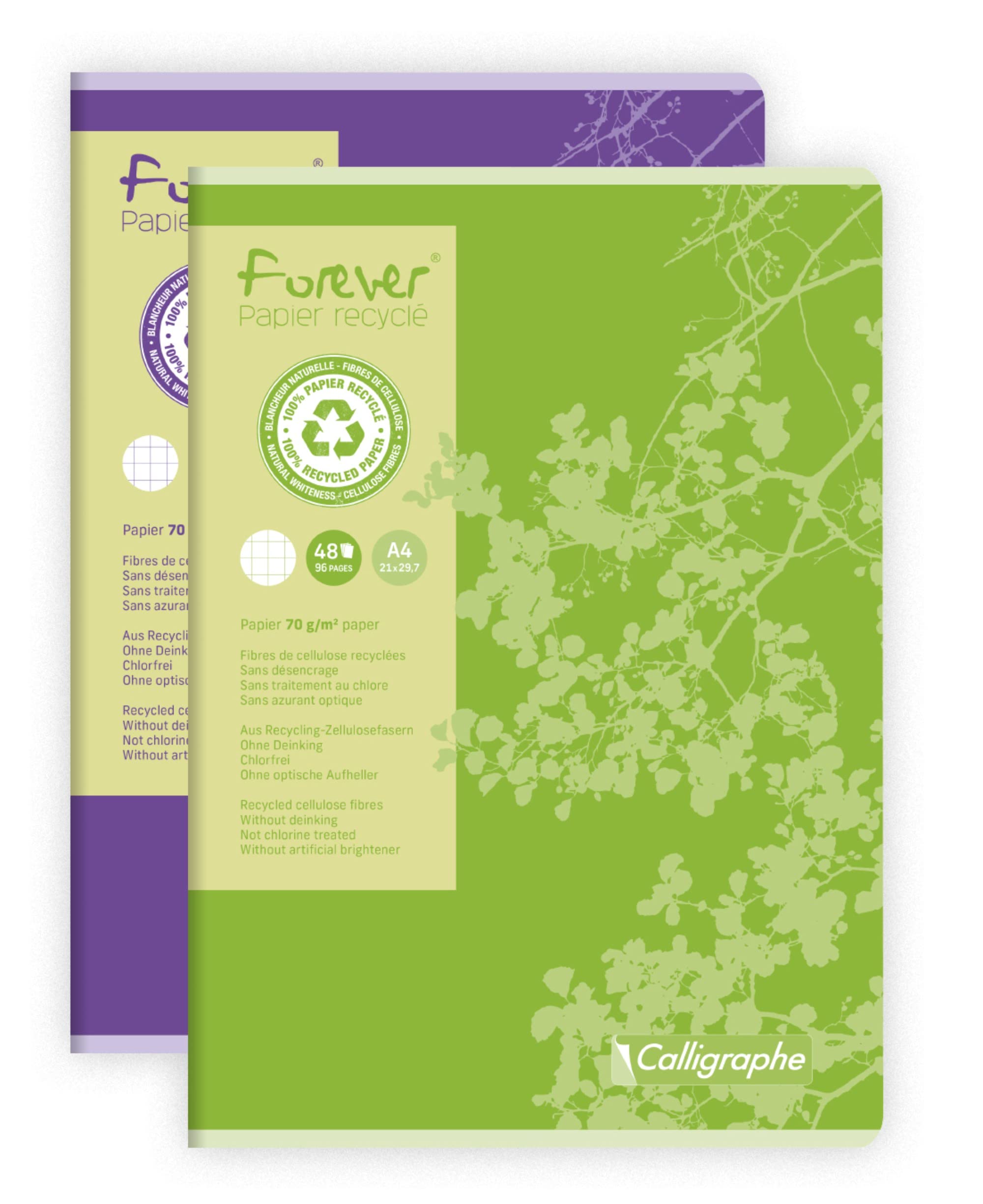 Calligraphe 17125C A Set of 10 Forever Stapled Notebooks (a Clairefontaine Brand) - A4 21x29.7 cm - 96 Small Square Pages - 100% Recycled Paper 70g - Recycled Cover - Random Colours