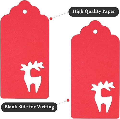 Miniatura 4 de FirstKitchen Etiquetas de regalo de Navidad, 100 etiquetas de regalo rojas con cuerdas, 10.58 ozm de papel kraft grueso, etiquetas de Navidad con