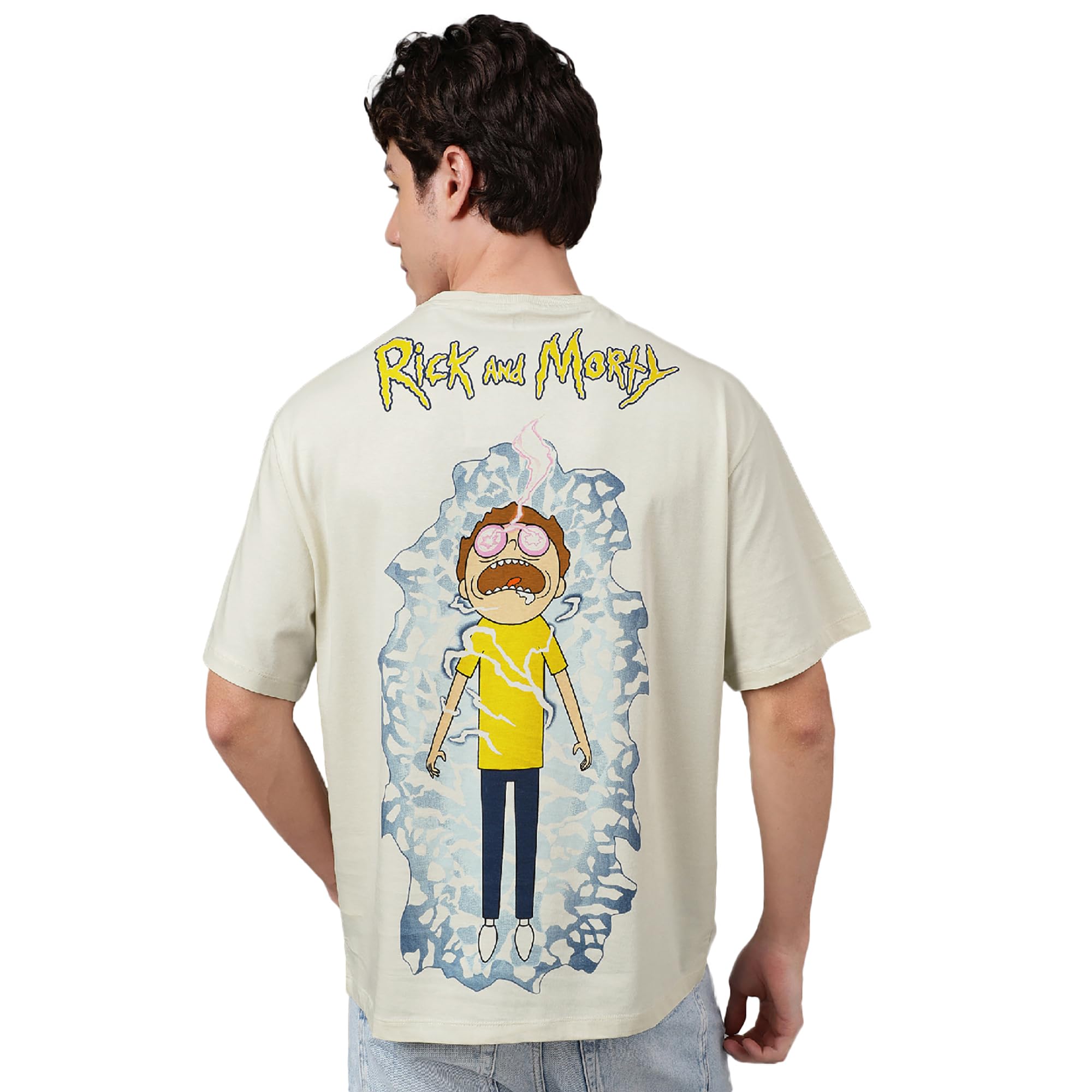 Free AuthorityRick & Morty Printed Loose Fit Off White Cotton Men's T-Shirt