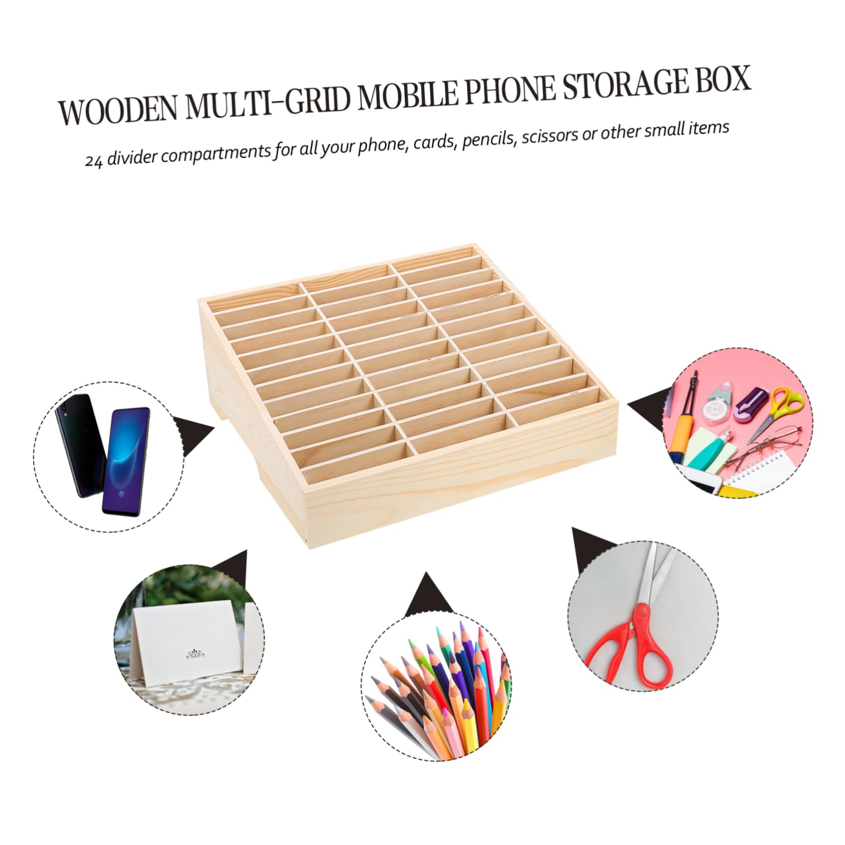 Caja para Guardar Moviles de Madera Múltiples Compartimentos, Organizador de Escritorio para Teléfono Móvil Adecuado para Aula y Sala de Reuniones