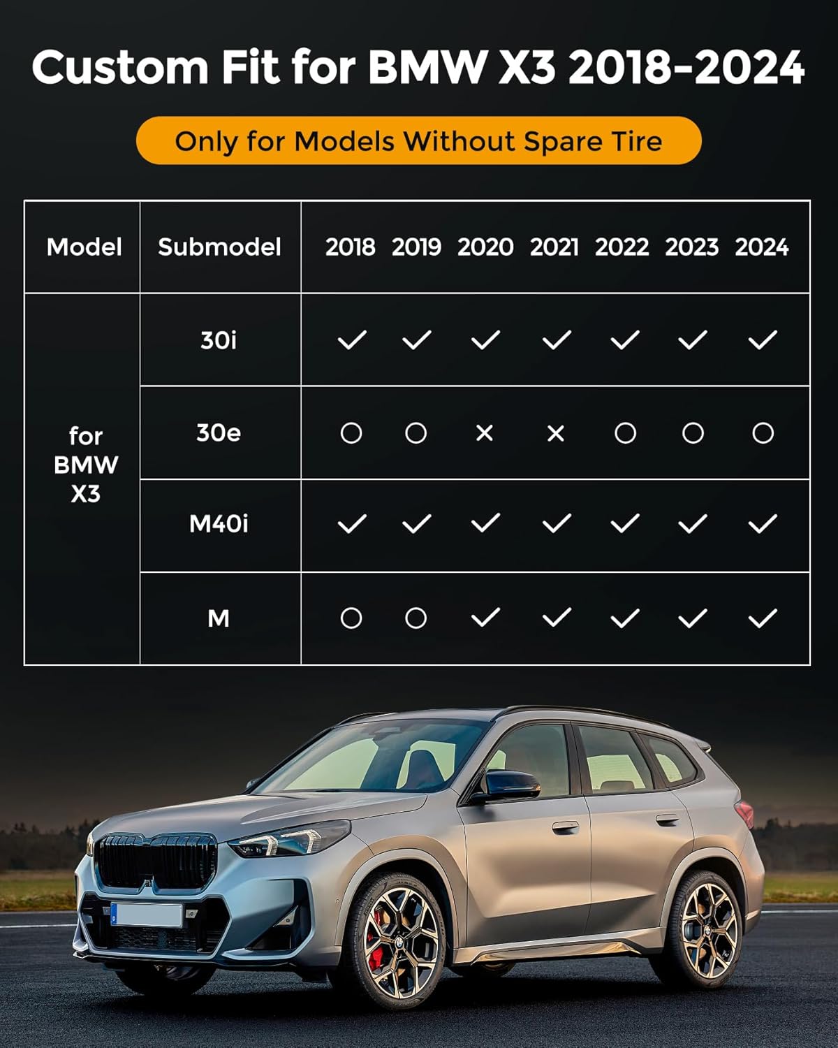 All Weather Carbon Fiber Style Trunk Mat for BMW X3 2018 2019 2020 2021 2022 2023 2024 | Not Fits 30e | Only for Vehicles Without Spare Tire | TPE Non-Slip Cargo Liner | Automotive Car Accessories