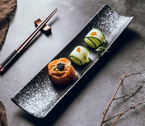 Miniatura 6 de Restaurante de sushi japonés creativo de 14 pulgadas para hotel, de columna larga, placa de cerámica cuadrada larga, plato grande, postre, vajilla
