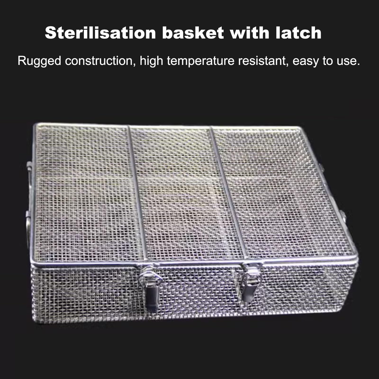 Cesta de operación para instrumentos médicos con tapa, bandeja de malla de acero inoxidable para hospitales y clínicas dentales, diseño duradero con pestillo