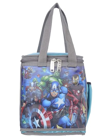 NK Bags Polyester Waterproof Avengers 3D Printed School Lunch/Tiffin Bag (Sea Green)