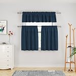 Short Curtains 36 inches Long Linen Textured Privacy Kitchen Tier Curtains Navy Blue Half Window Curtains Cafe Bathroom Basement Small Mini Curtain Panels Rod Pocket 2 Pieces 27"x36"