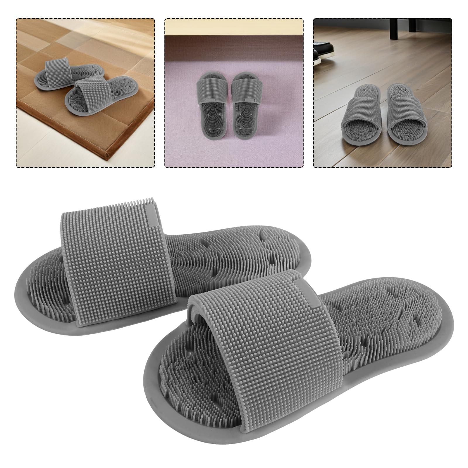 OUNONA Spazzola per Piedi da Doccia in Silicone Morbido Antiscivolo con Setole Massaggianti Esfolianti, Pantofole la Pulizia dei Piedi con Ventosa, per Bagno, Spa e Viaggi (2 Pezzi,