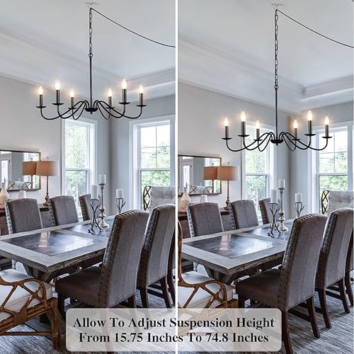 Miniatura 4 de LASENCHOO Candelabro negro enchufable con 6 luces colgantes enchufables con cable de enchufe de 15.1 pies e interruptor, lámpara de techo