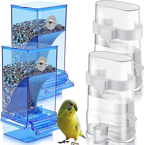Miniatura 9 de Yaomiao 4 unidades de comederos para pájaros pequeños sin ensuciar, dispensador automático de agua para periquitos pequeños, dispensador de agua