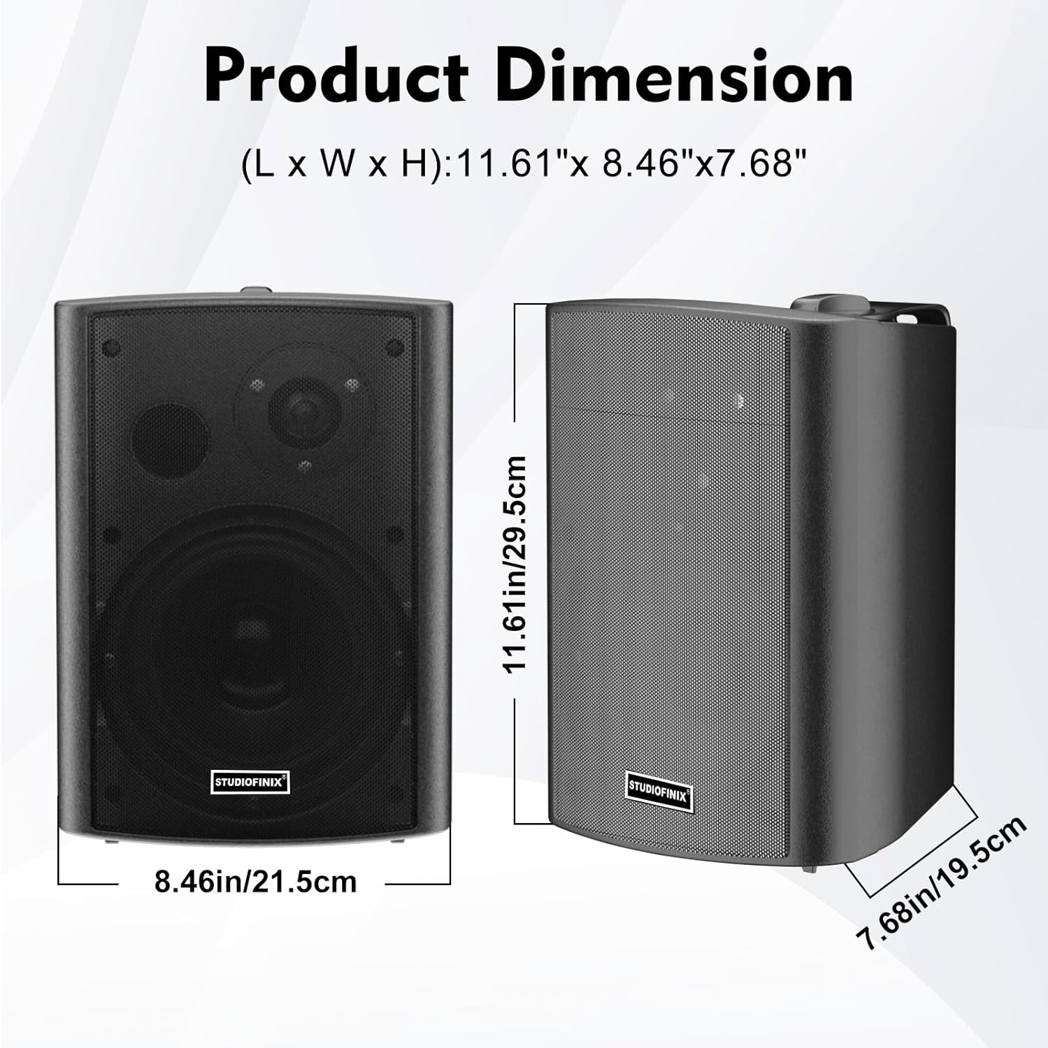 STUDIOFINIX 6.5 Inch 400W Indoor/Outdoor Bluetooth 5.1 Waterproof Wall-Mounted Speakers, Wireless Multi-Speaker Sync with IR Remote, for Patio, Garage, Home, Backyard(601BLE,Black,Pair)