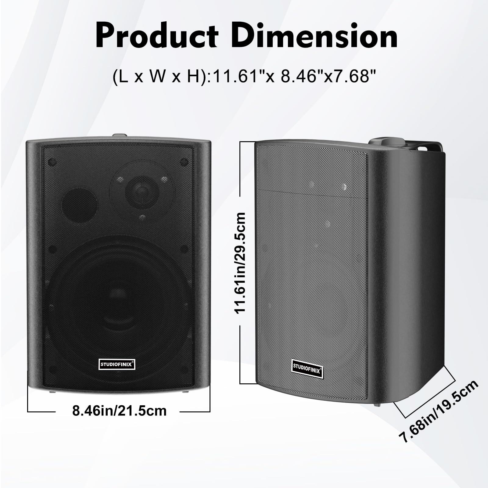 STUDIOFINIX Altavoces de Pared 6,25" 400W Bluetooth 5.1 Impermeables, sincronización inalámbrica con Mando IR, Interior/Exterior, Patio y Garaje (601BLE, Negro, Par)