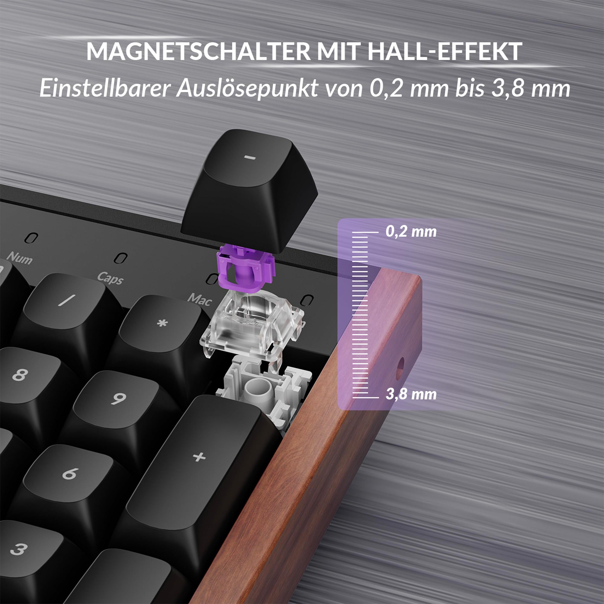 Keychron K10 HE kabellose Gaming-Tastatur, ISO-DE-Layout, Gateron Nebula Dual-Rail-Magnetschalter, programmierbar, Aluminium- und Holzrahmen, für Mac und Windows – Sonderedition (Schwarz)