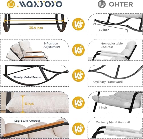 Miniatura 5 de MAXYOYO Mecedora con respaldo ajustable, silla deslizante tapizada extra ancha de peluche, silla reclinable Boucle, silla decorativa moderna para