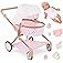 LullaBaby – 14-Inch Doll & Twin Stroller Accessories Set – Foldable Canopy & Storage Basket – Pink & Golden Stars Design – Pr