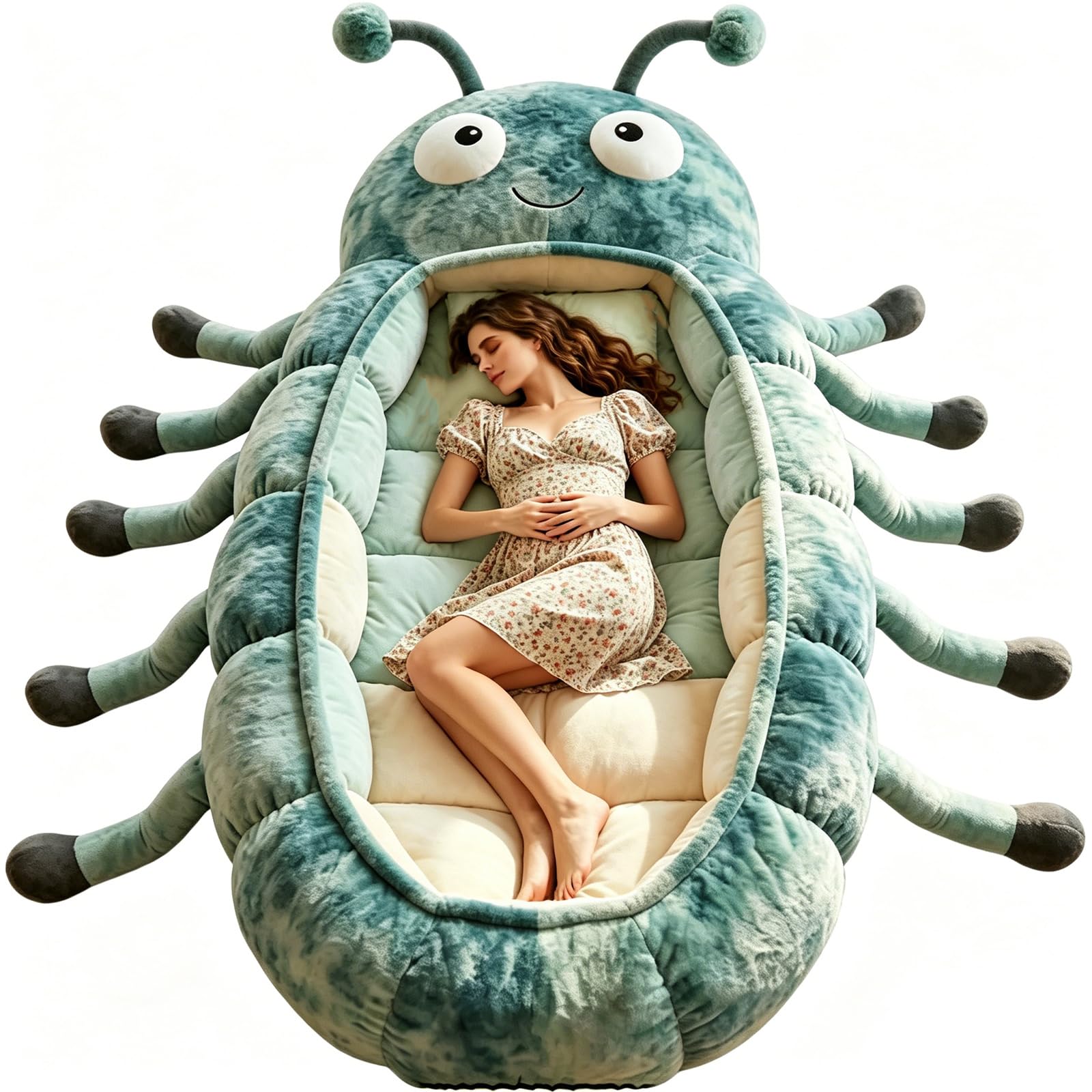 Hugging Caterpillar Sleeping Bag, Plush Cocoon Sleep Sack, Pull Cord Lounger for Adults, Cozy Hooded Nap Pod, Full Body Animal Floor Pillow, Washable Warm Snuggle Sack for Teens — view 5