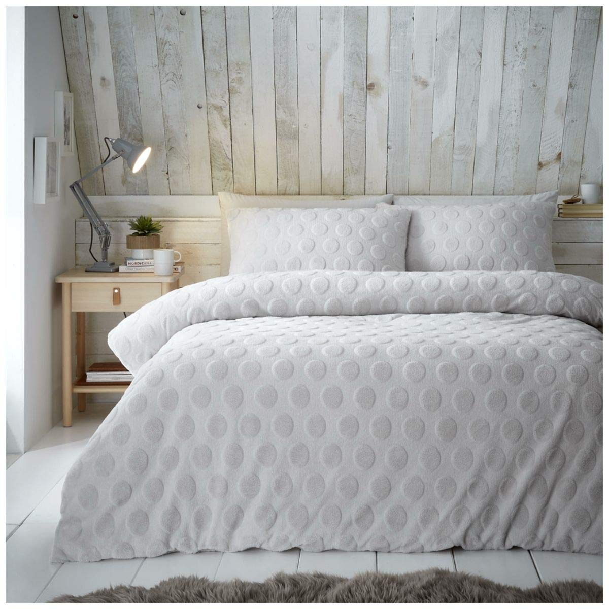 Gc Gaveno Cavailia Grey Super Soft Teddy Saona, Fluffy Fleece Dotted Duvet Cover, Cosy Quilt Bed Set With Pillowcase, Single Size,