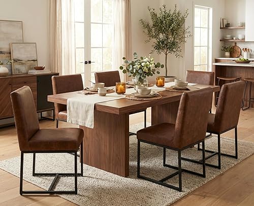 Miniatura 33 de CIMOTA Juego de 6 sillas de comedor modernas, de cuero, tapizadas, sin brazos, con base negra, para comedor/cocina, color crema, 6 unidades Base