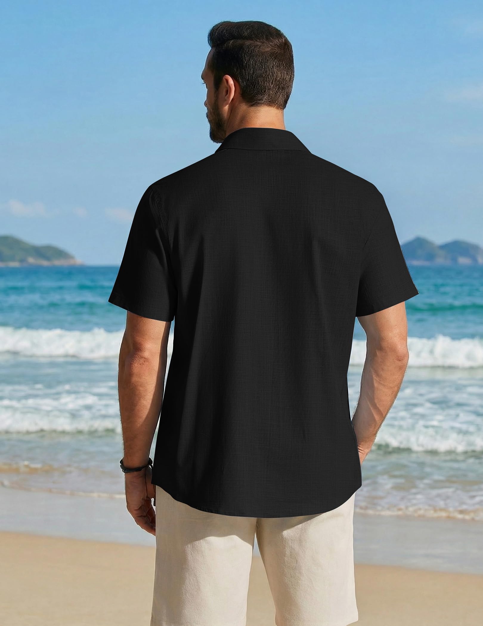 COOFANDY Camicia Uomo Manica Corta Estiva Camicia Casual Cotone Traspirante Mare Vacanze