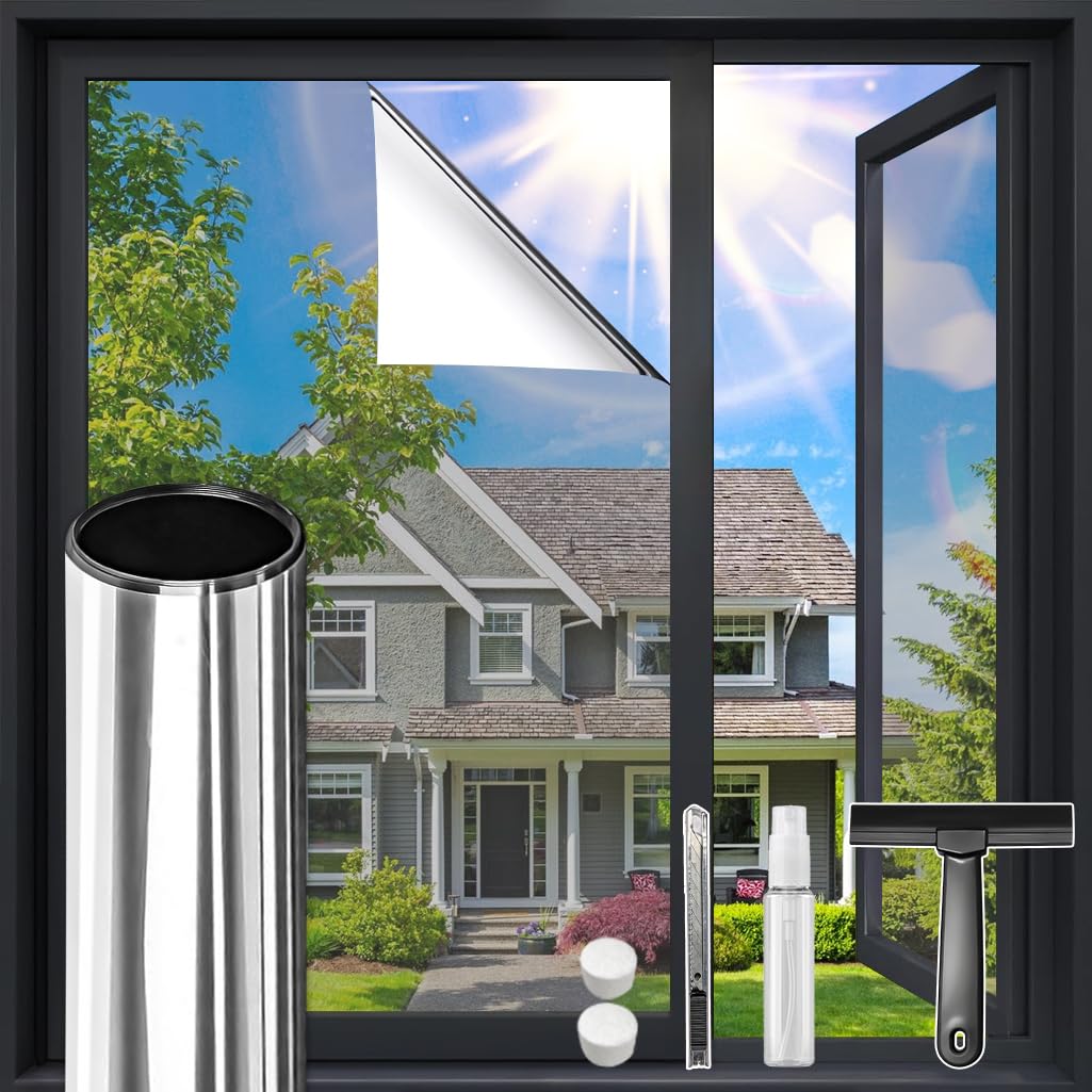 DUOFIRE Film teinté à Sens Unique pour fenêtre de Maison – Film teinté réfléchissant pour fenêtre de Maison – Film électrostatique Anti-UV bloquant la Chaleur (argenté, 60 x 200 cm)