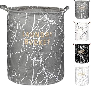 Vivibel Panier à linge en lin marocain avec poignées en cuir PU et fermeture à cordon - Intérieur imperméable