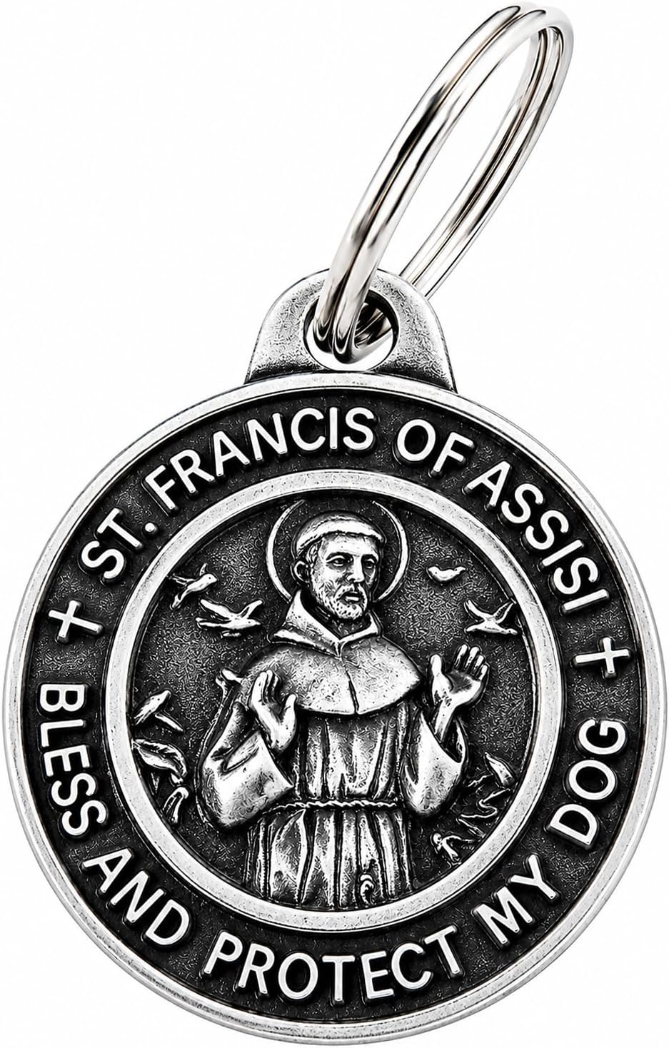 St Francis Medal Dog Cat Collar Pendant Patron of Animals Protection Boxed | Metal design of Saint Francis, ready to gift, sturdy clasp attachment, great for cats and all pets